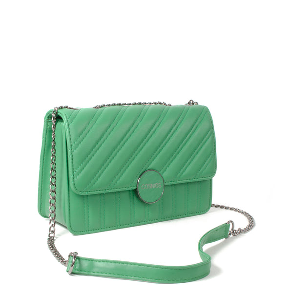 Bolso tipo bandolera color verde líneas, para dama