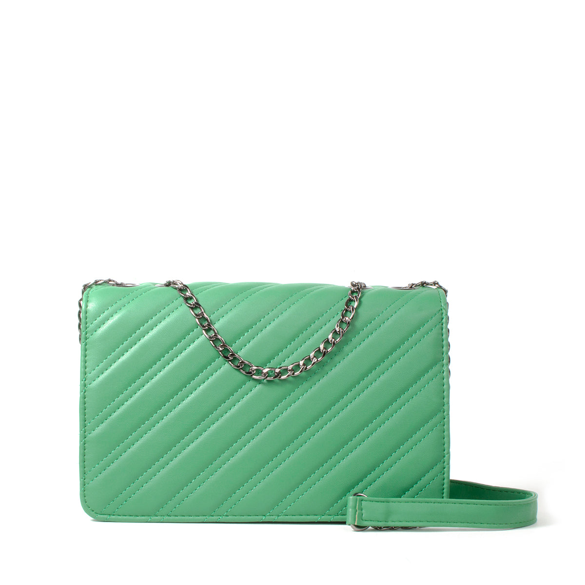 Bolso tipo bandolera color verde líneas, para dama