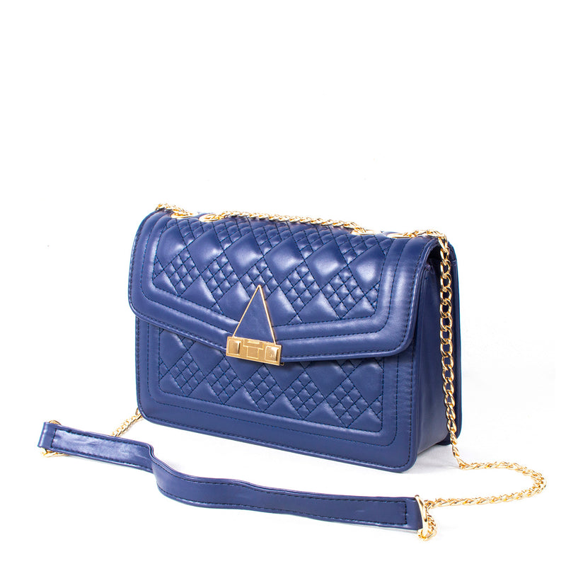 Bolso tipo bandolera color azul con broche, para dama
