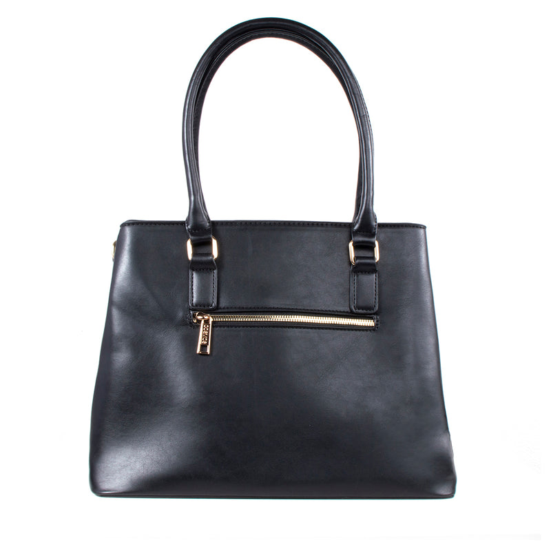 Bolso tipo cartera color negro texturizado, para dama