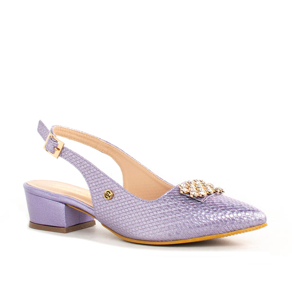 Trabilla de cuero color lila con aplique dorado, para dama
