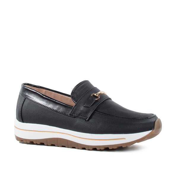 Mocasín color negro con textura croco, para dama