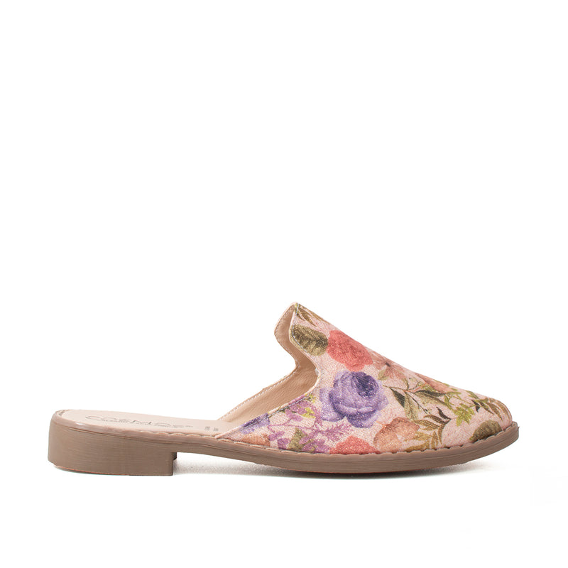 Sueco color nude con estampado de flores, para dama