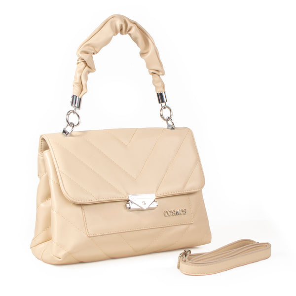 Bolso tipo bandolera color beige con detalle de broche, para dama