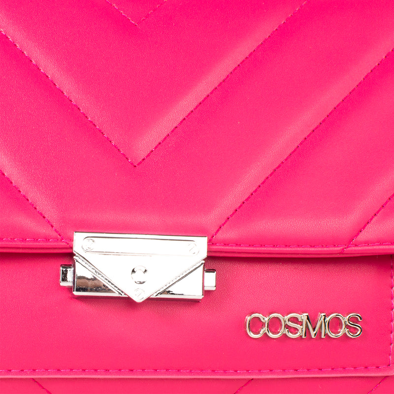 Bolso tipo bandolera color fucsia con broche, para dama