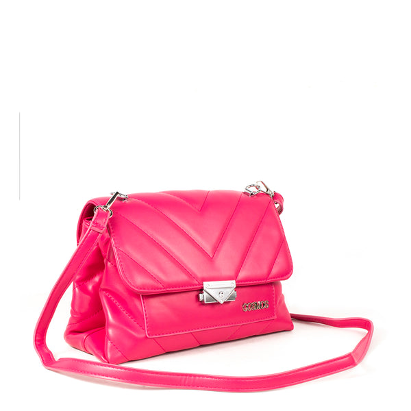 Bolso tipo bandolera color fucsia con broche, para dama