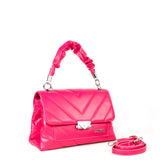 Bolso tipo bandolera color fucsia con broche, para dama