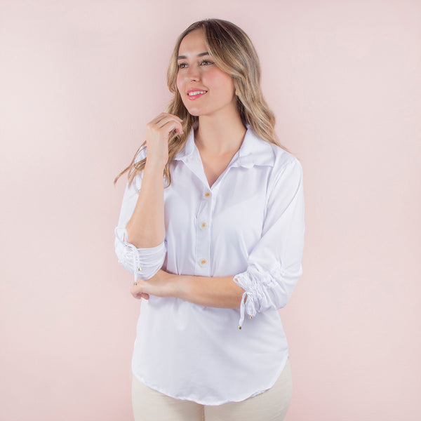 Camisa de manga recogida color blanco