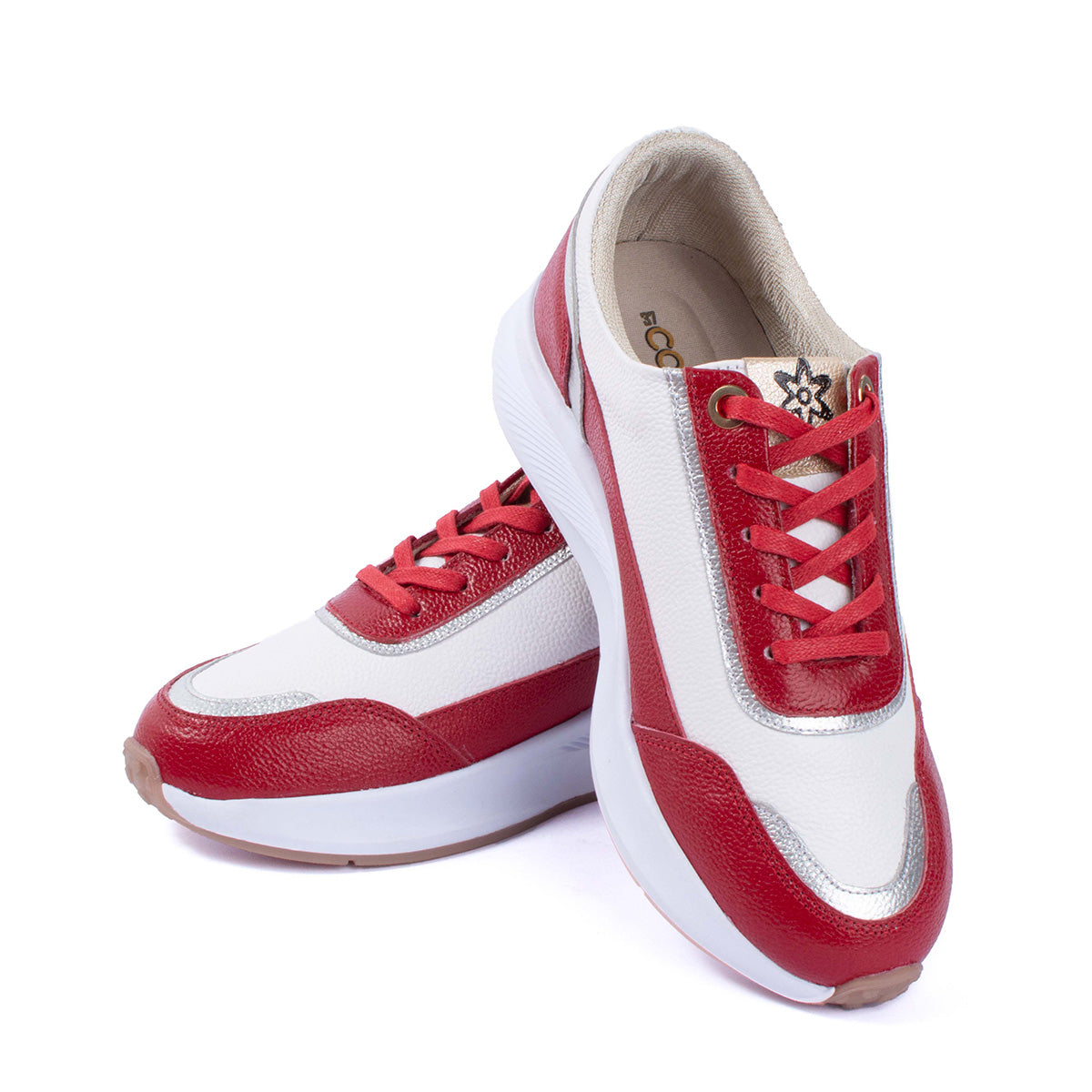 Tenis casuales en cuero color rojo con detalles blancos 104025