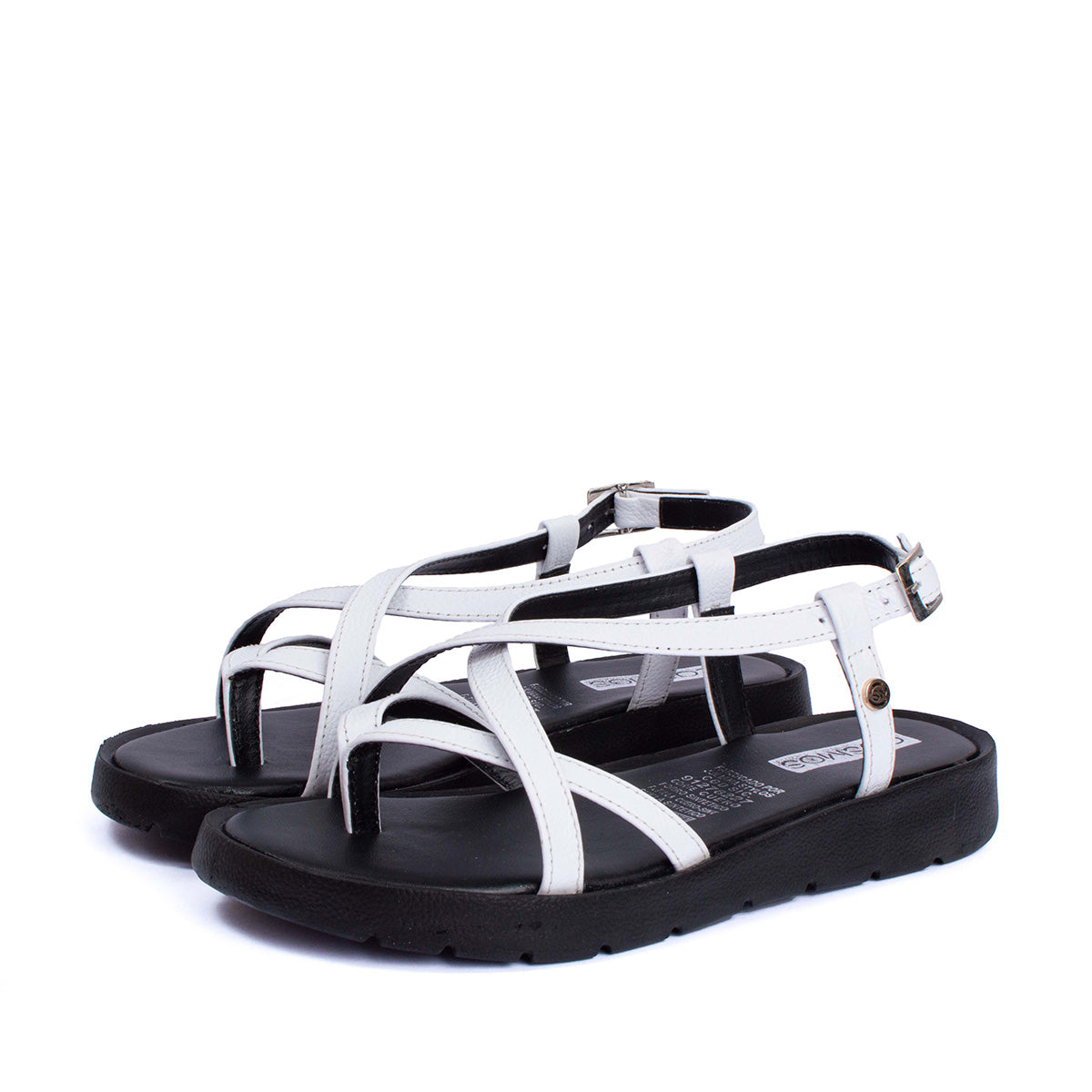 Sandalias planas en cuero color blanco con correas cruzadas 104053