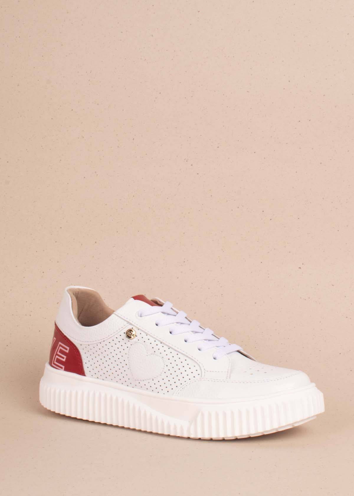 Tenis casuales en cuero color blanco con estampado 104056