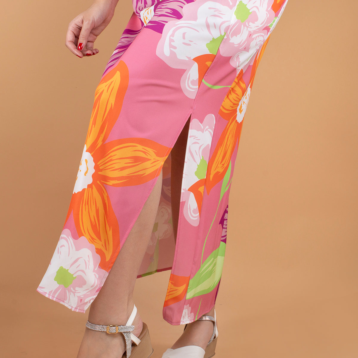 Falda multicolor con estampado de flores 104158