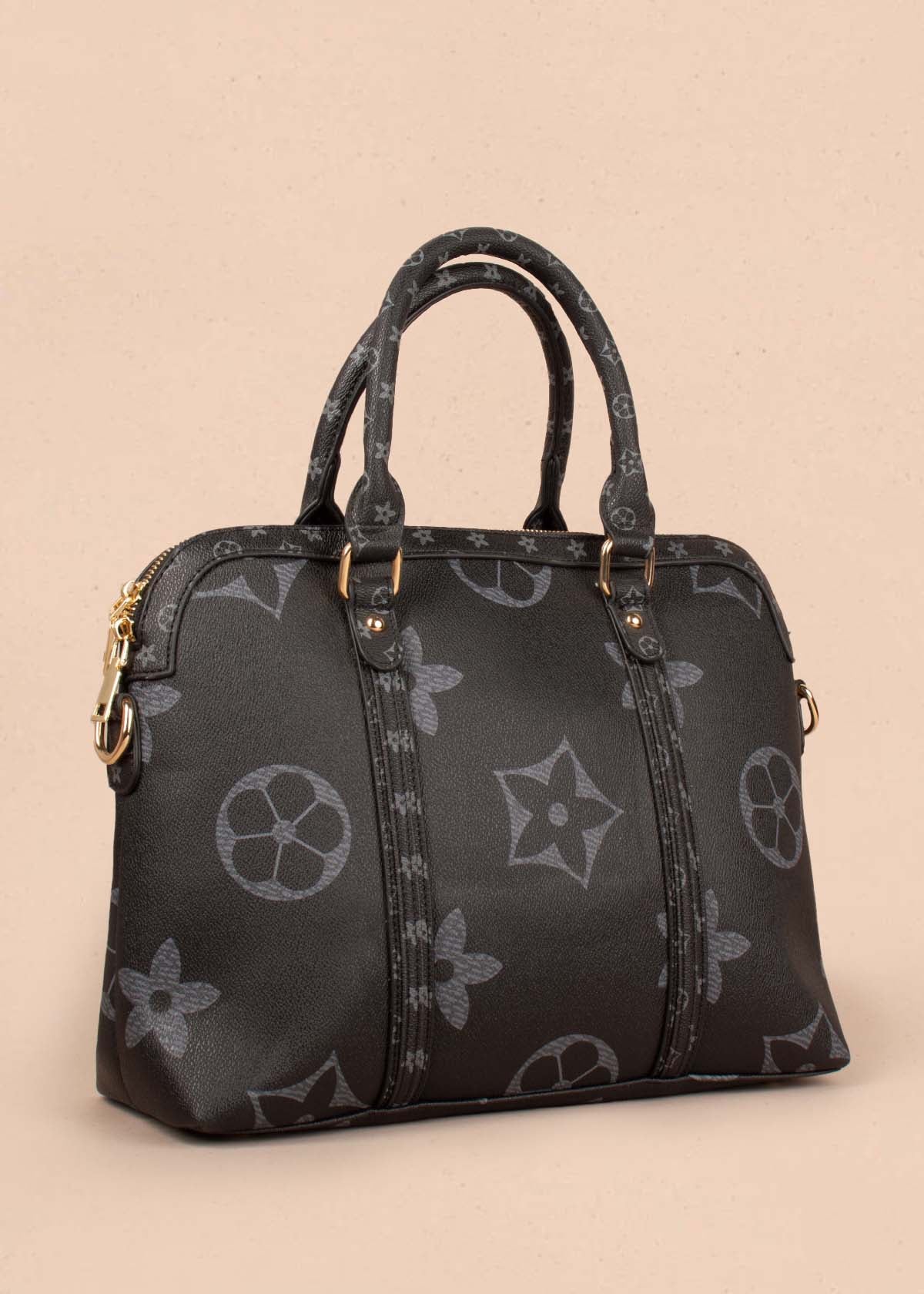 Bolso tipo shopping color negro con estampado de flores 104297