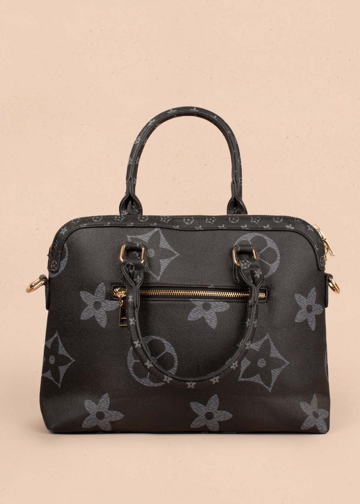 Bolso tipo shopping color negro con estampado de flores 104297