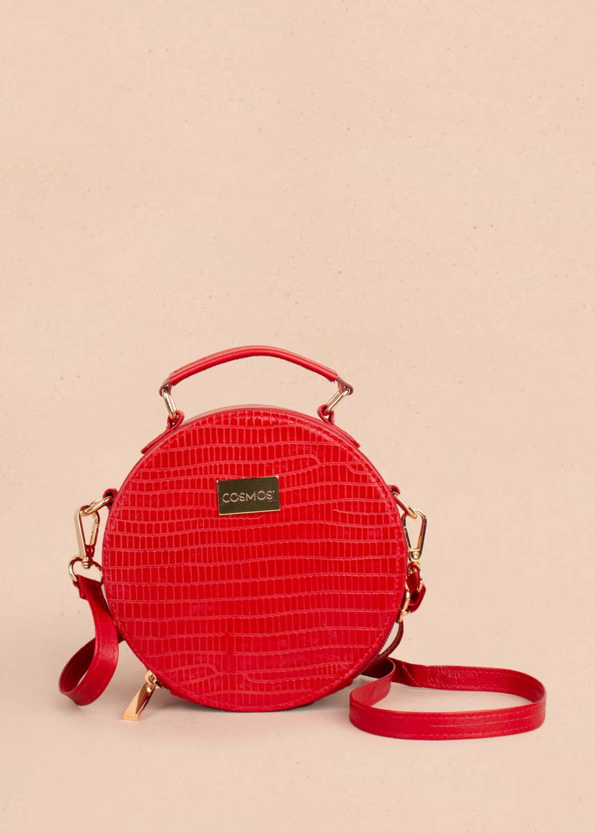 Bolso tipo bandolera en cuero color rojo con textura croco 104519