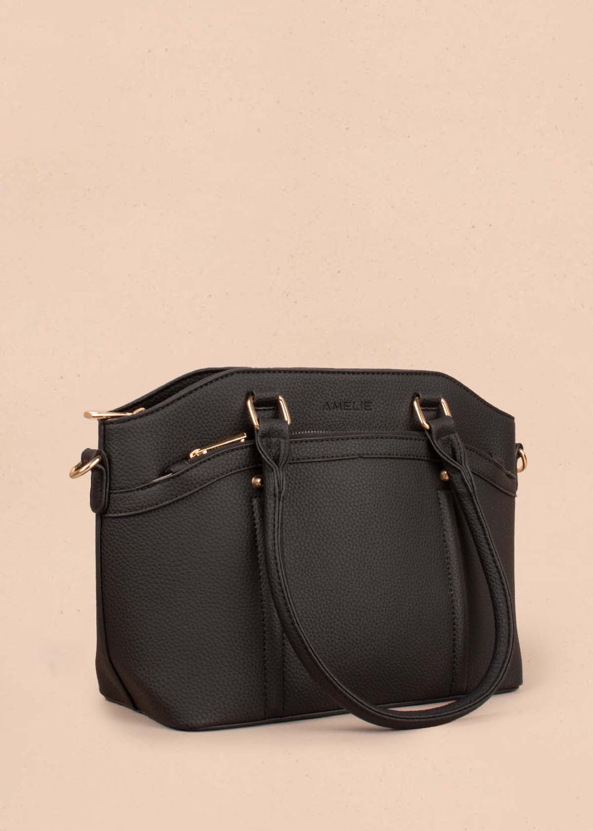 Bolso tipo shopping color negro con cierres frontales 104559