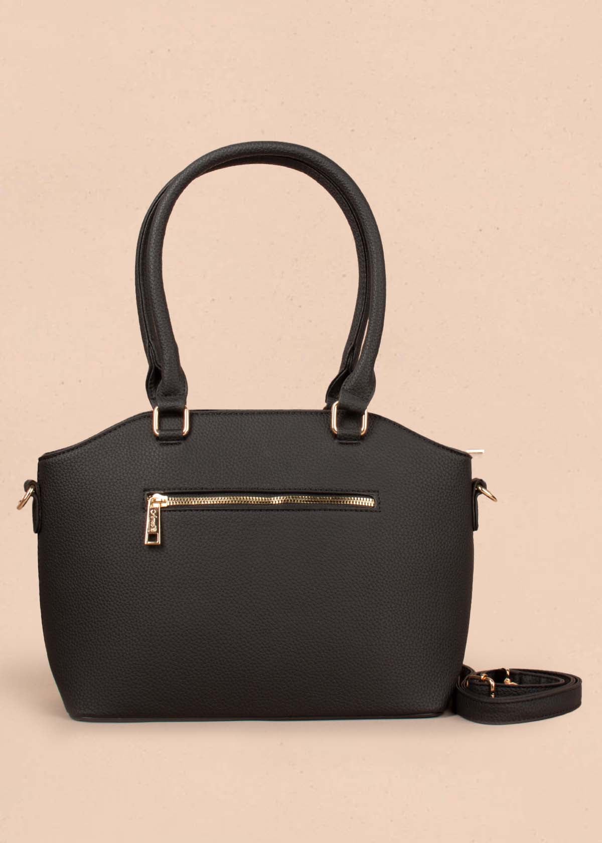 Bolso tipo shopping color negro con cierres frontales 104559