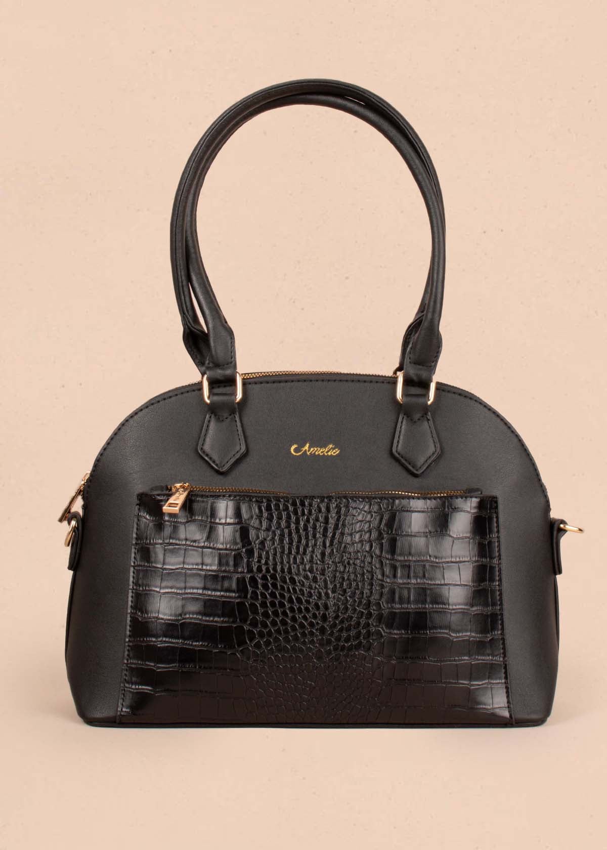 Bolso tipo shopping color negro con textura croco 104562