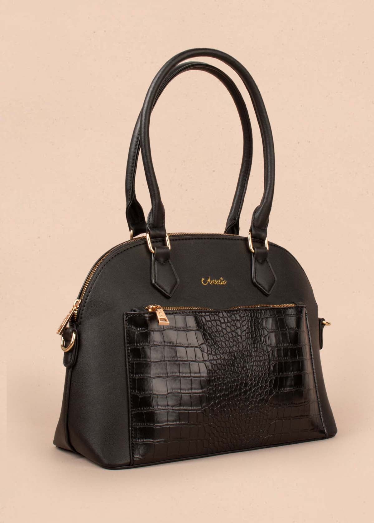 Bolso tipo shopping color negro con textura croco 104562