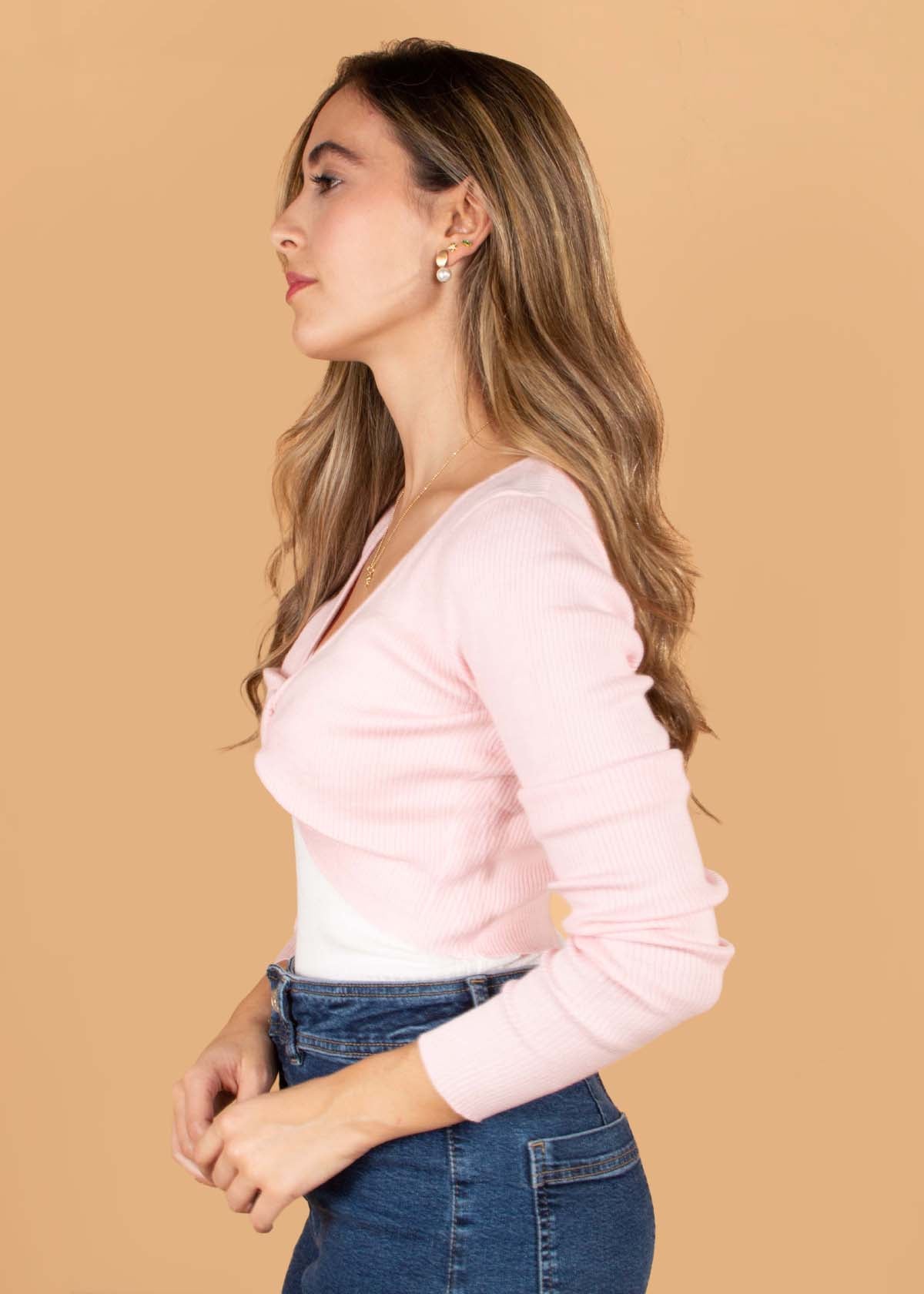 Crop top color rosado manga larga 104683