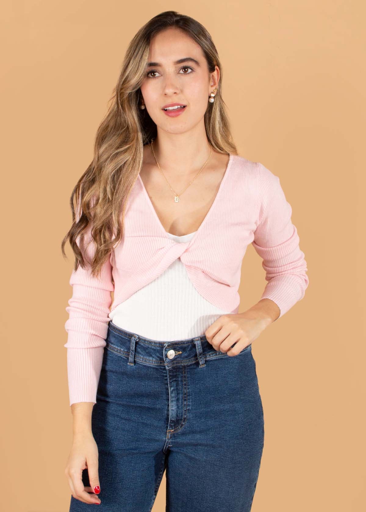 Crop top color rosado manga larga 104683