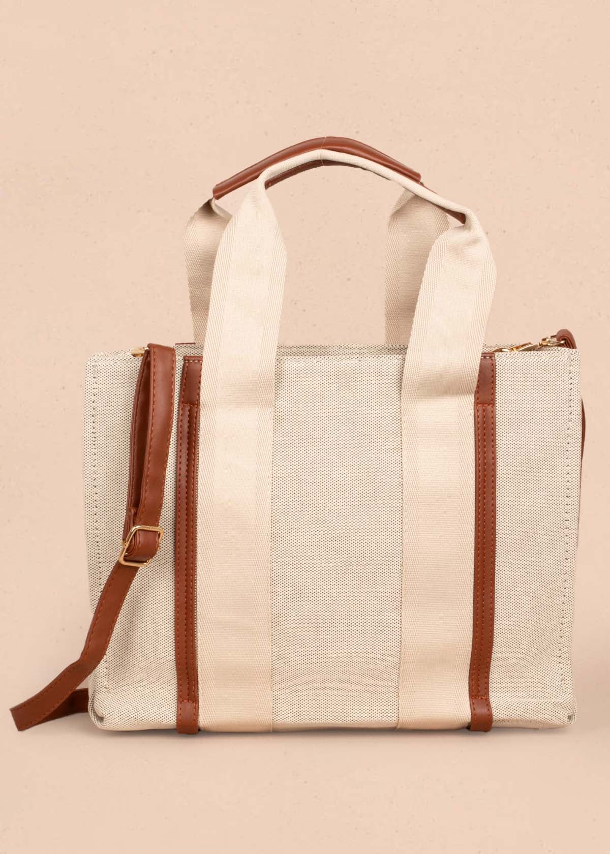 Bolso tipo shopping color beige textil 104755