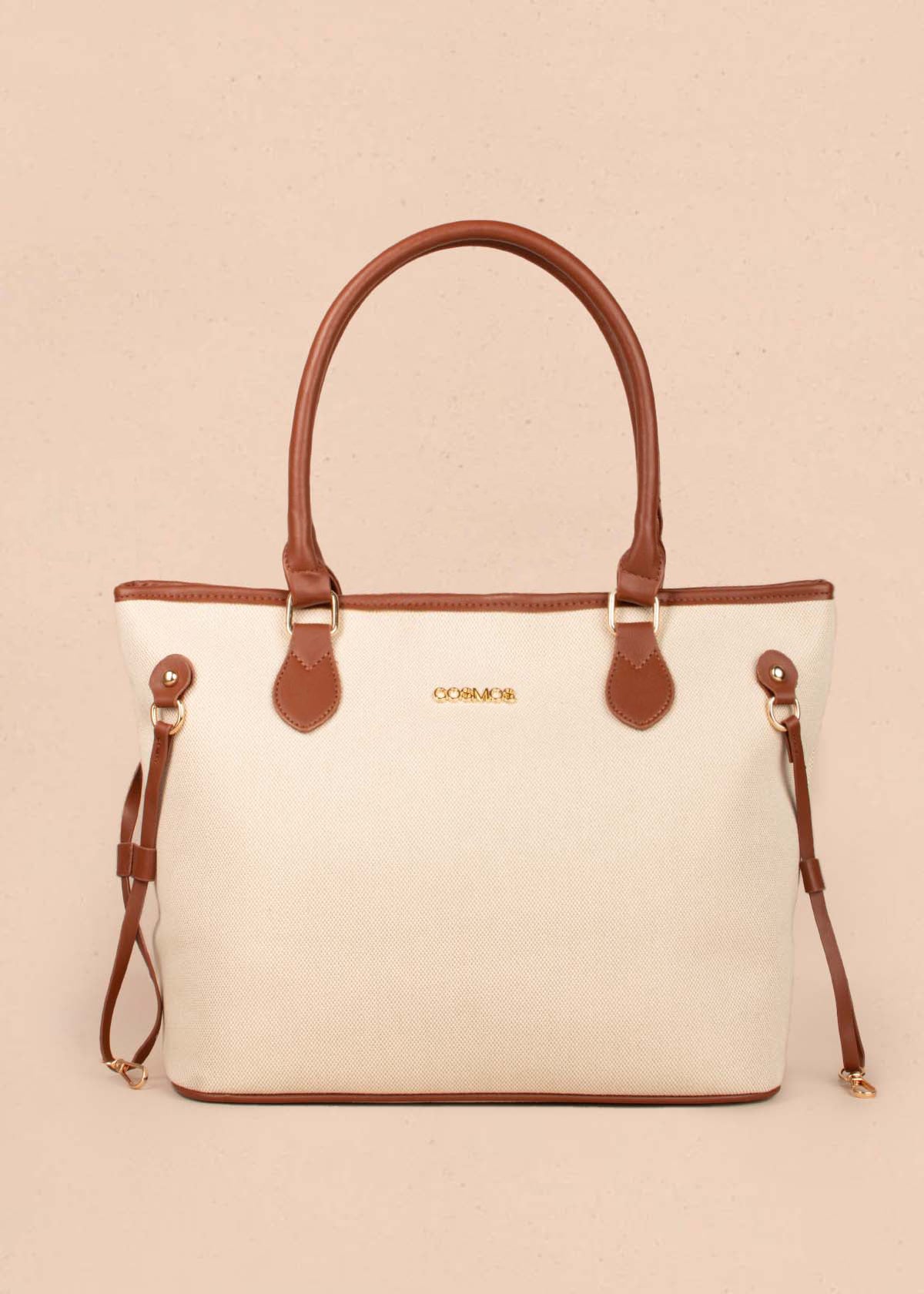 Bolso tipo shopping color beige con cierre frontal 104756