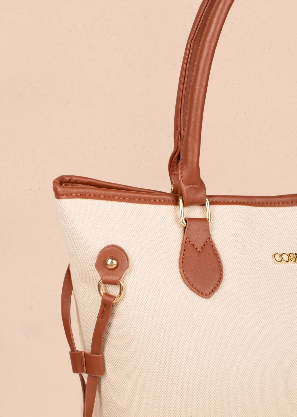 Bolso tipo shopping color beige con cierre frontal 104756