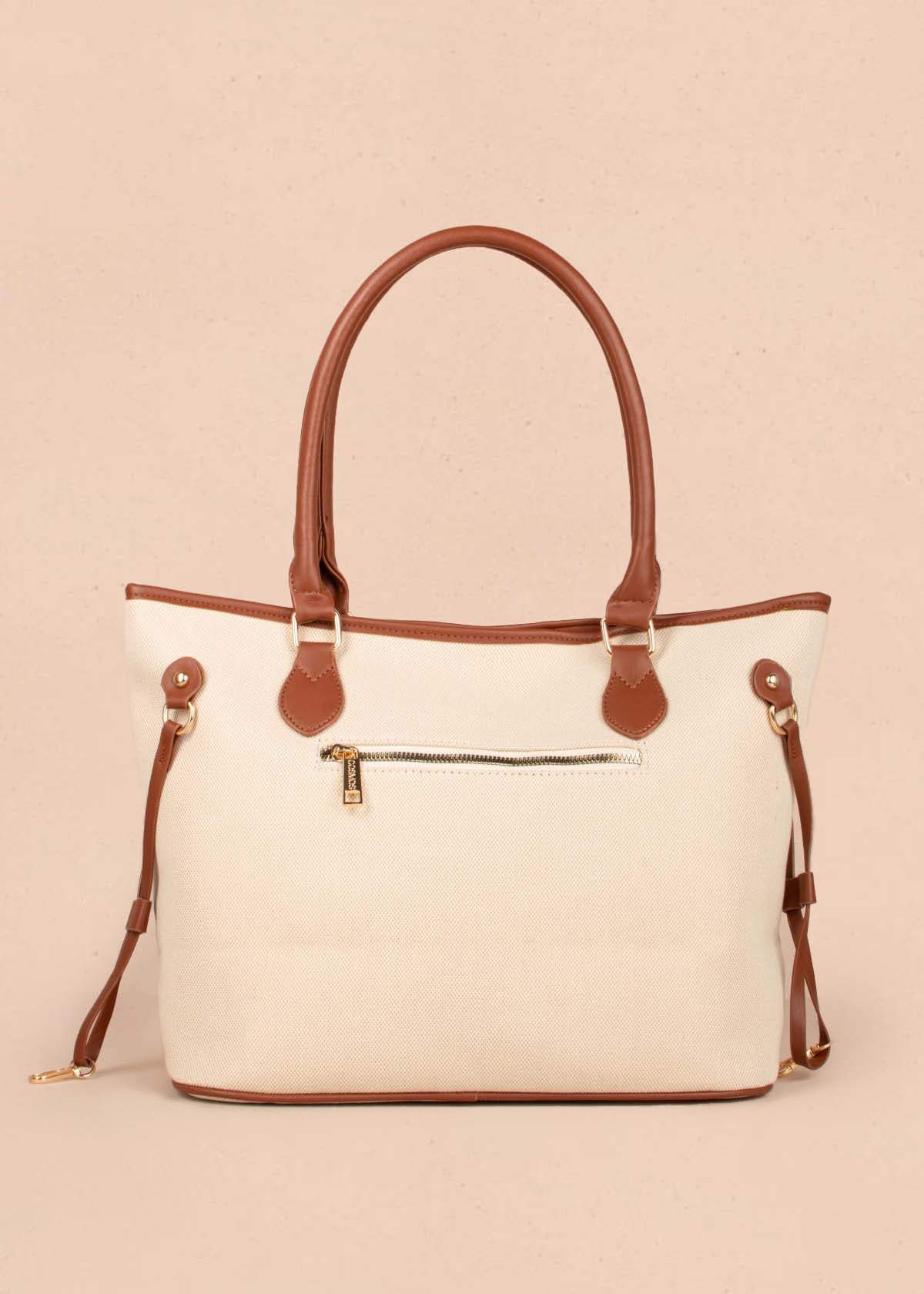 Bolso tipo shopping color beige con cierre frontal 104756