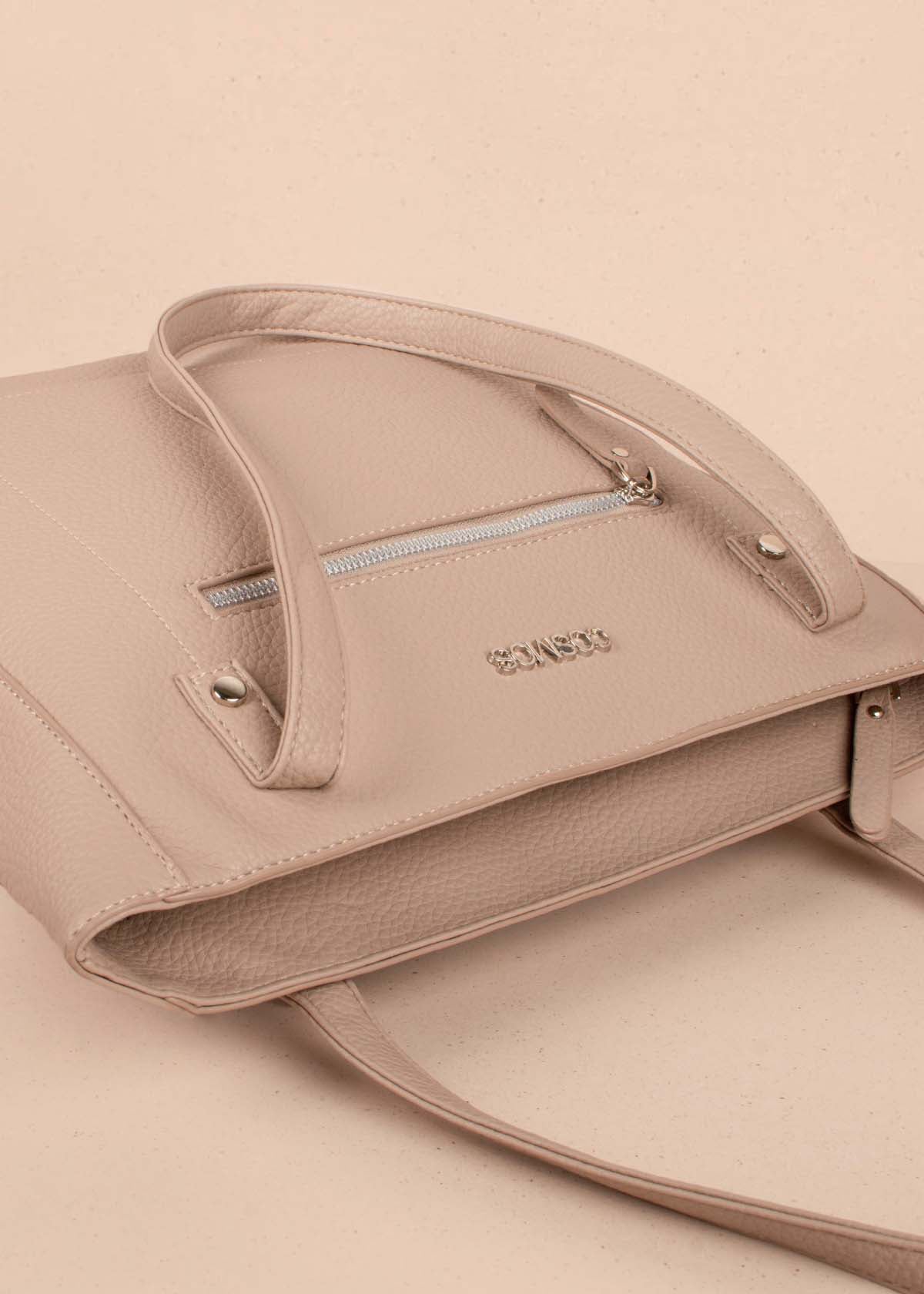 Bolso tipo shopping color gris con cierre frontal 104759