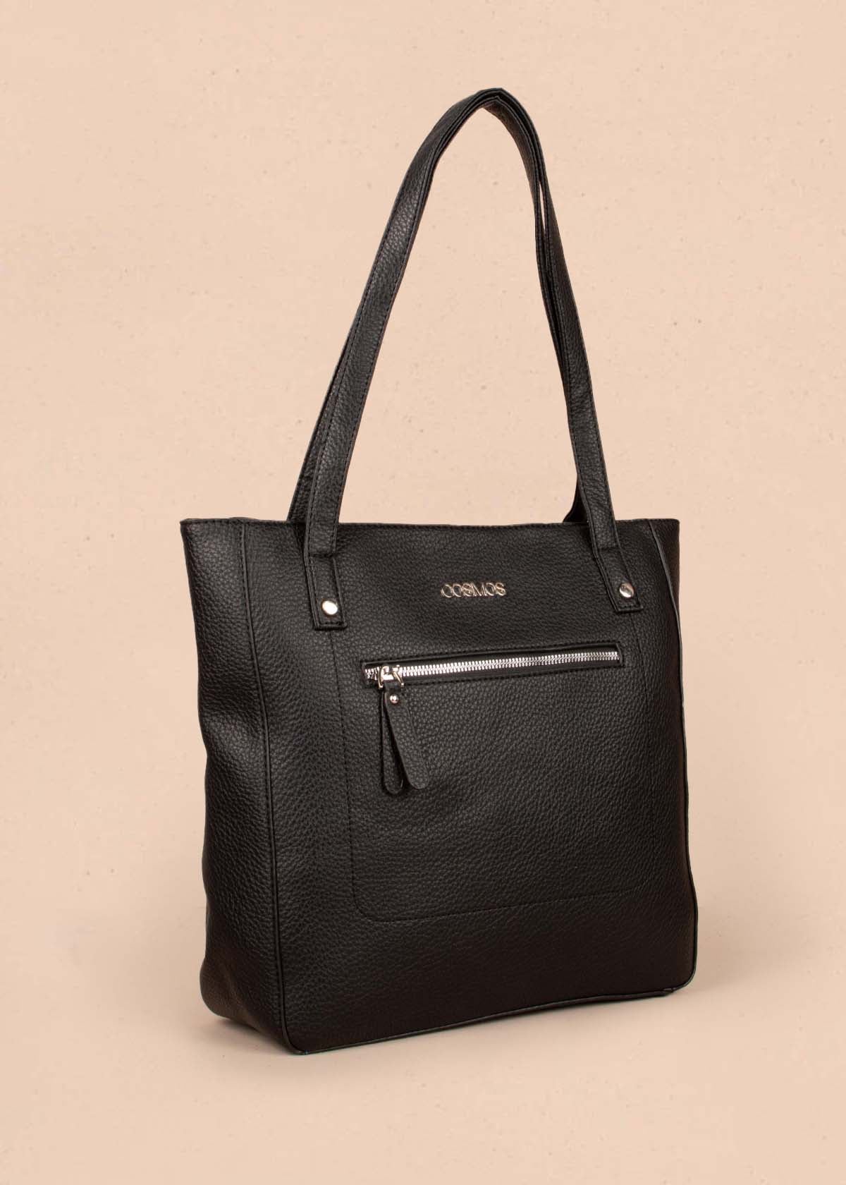 Bolso tipo shopping color negro con cierre frontal 104759