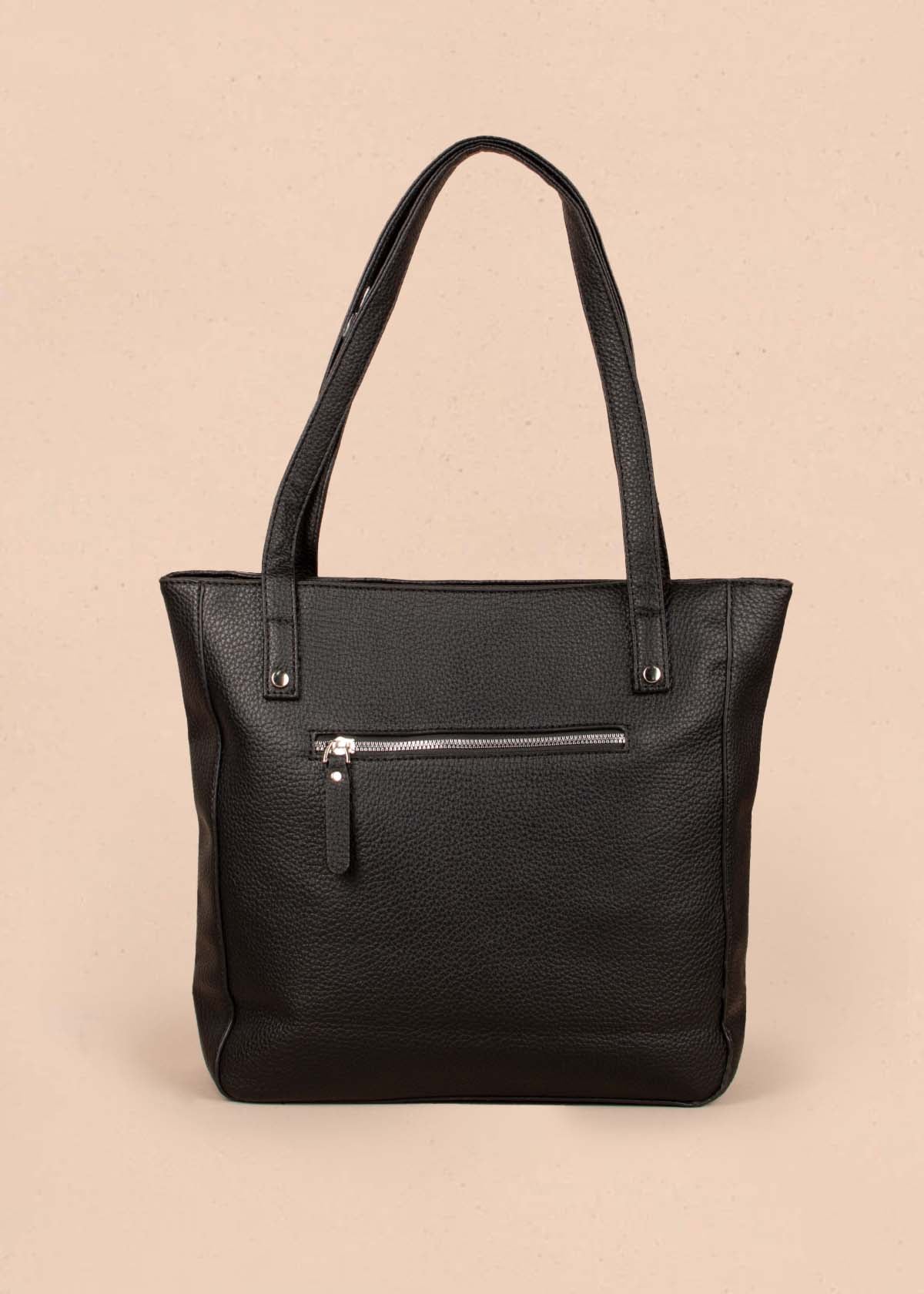 Bolso tipo shopping color negro con cierre frontal 104759