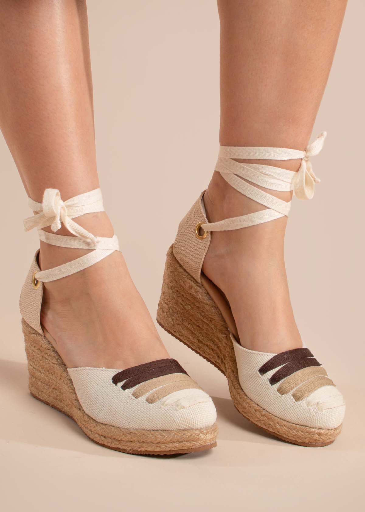 Sandalias color beige con plataforma en yute 104837