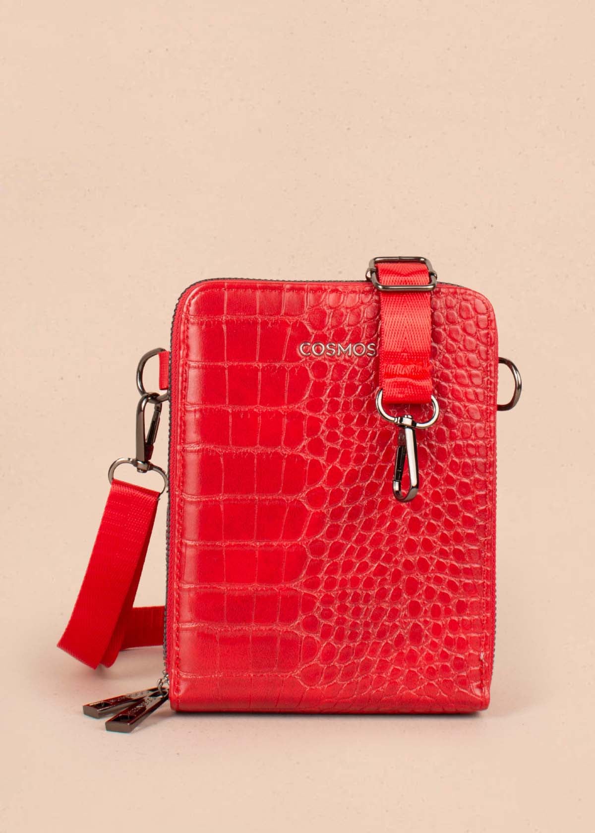 Porta celular color rojo con textura croco 104936