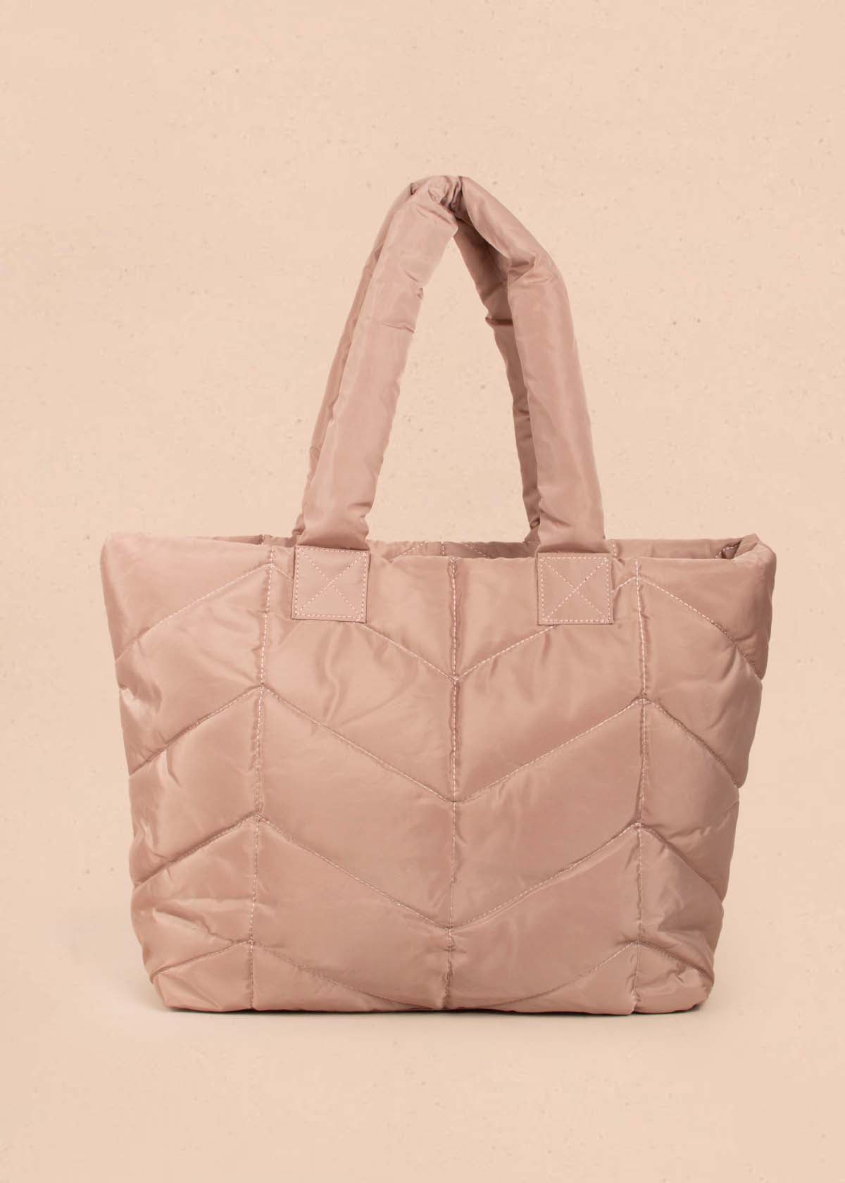 Bolso tipo shopping color taupe con efecto acolchado 104937