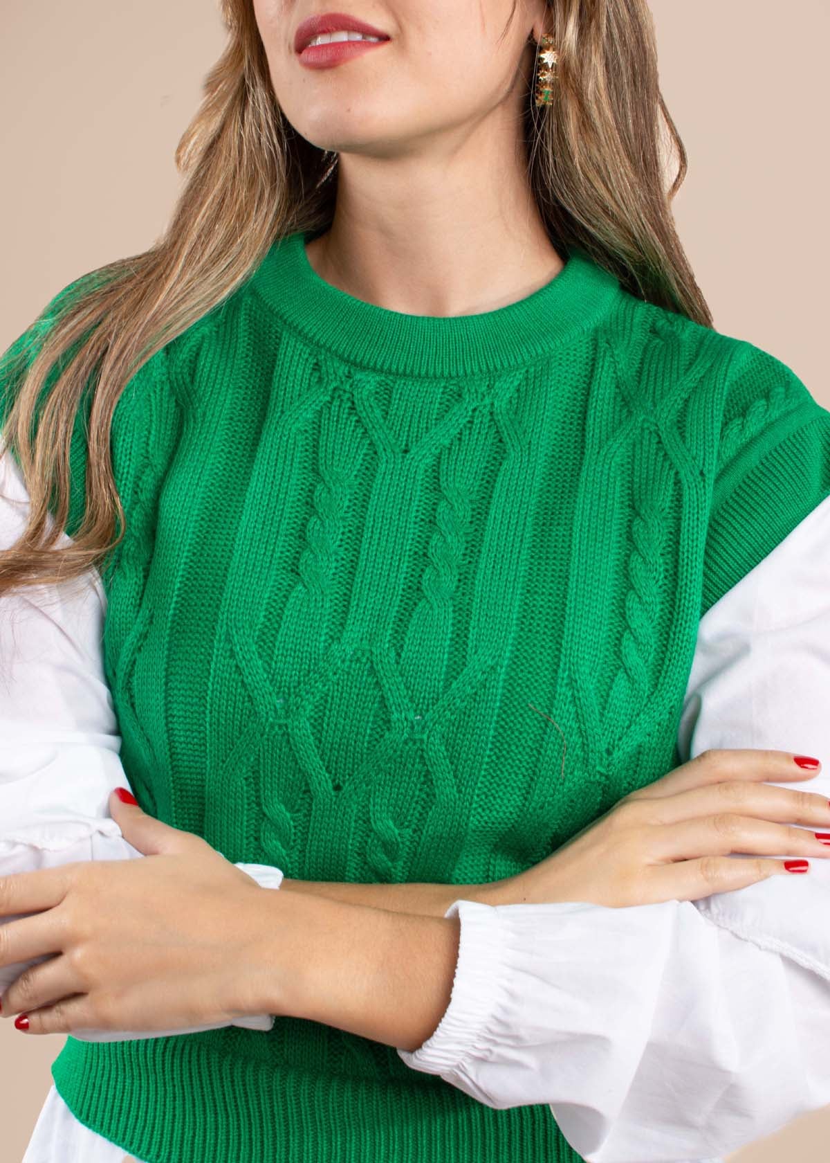 Blusa con chaleco color verde incorporado 104948