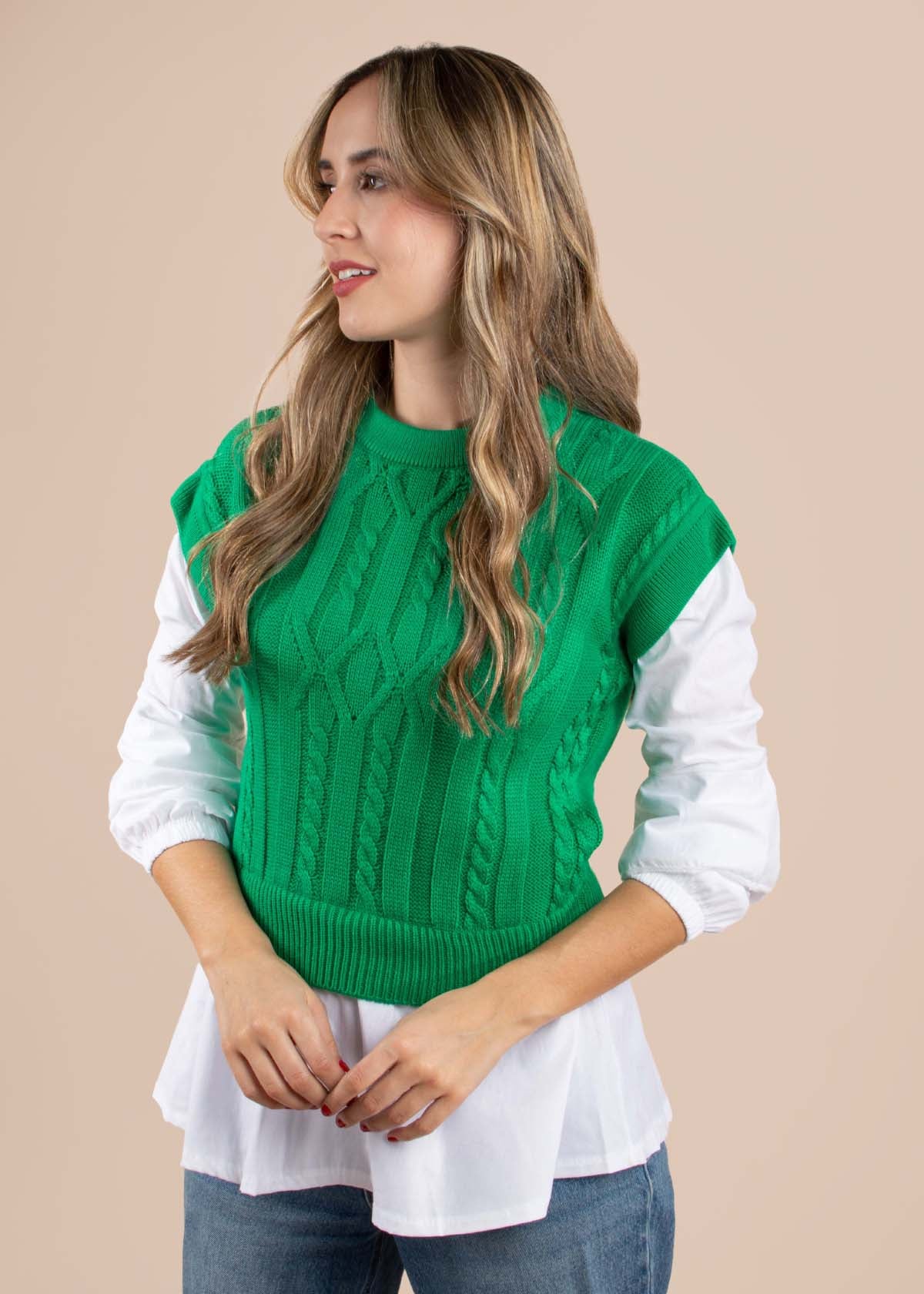 Blusa con chaleco color verde incorporado 104948