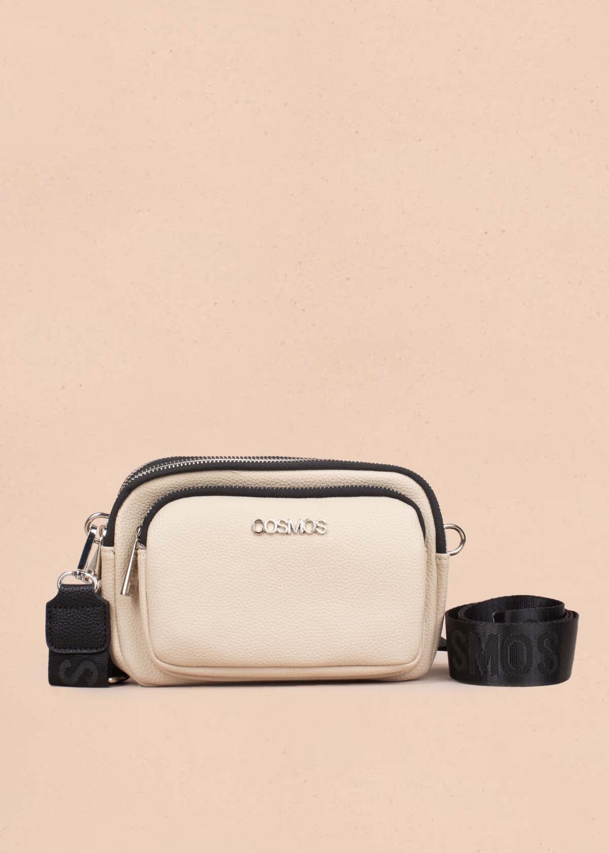 Bolso tipo bandolera color beige con bolsillo frontal 105148