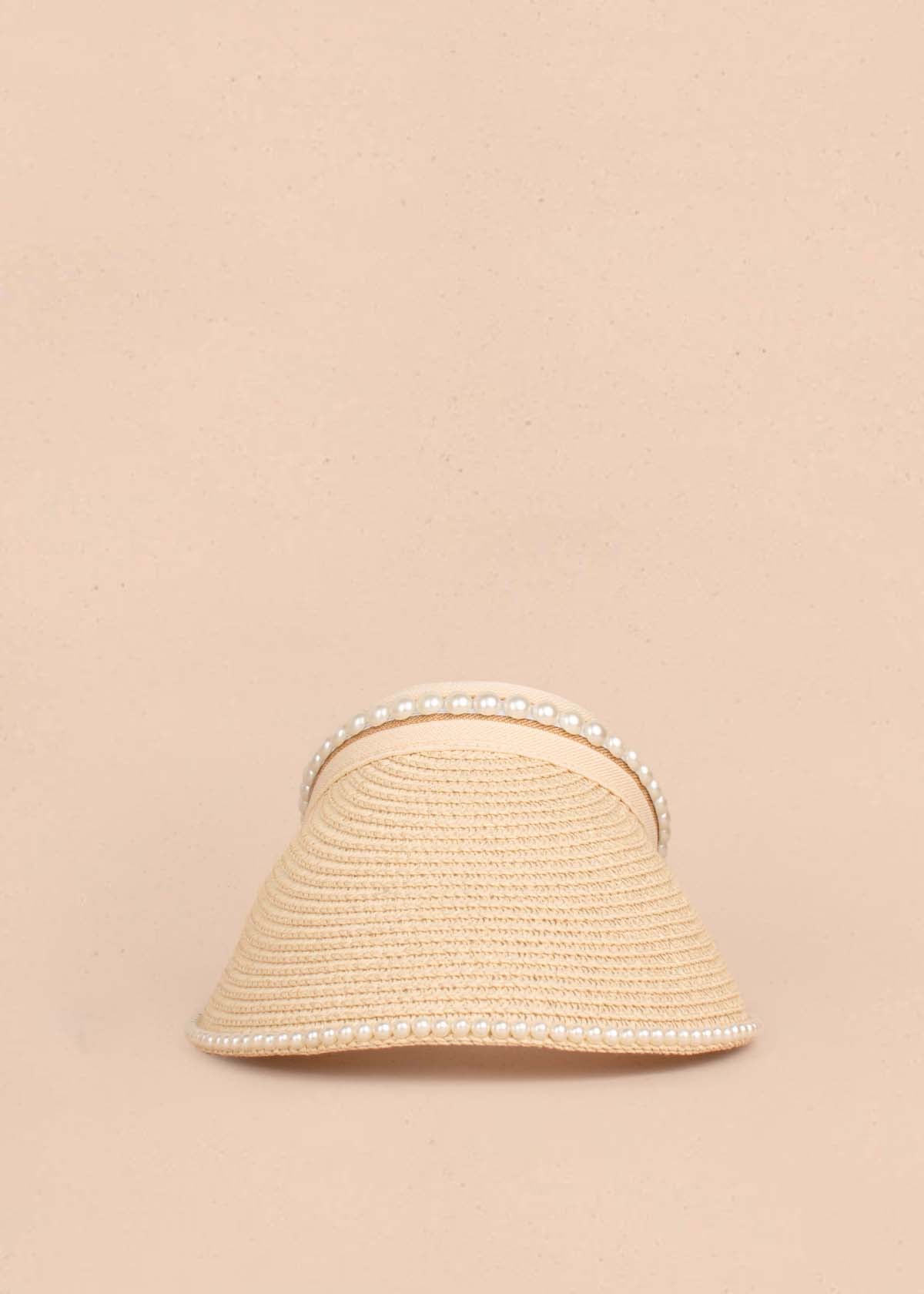 Visera en yute color beige con perlas 105236