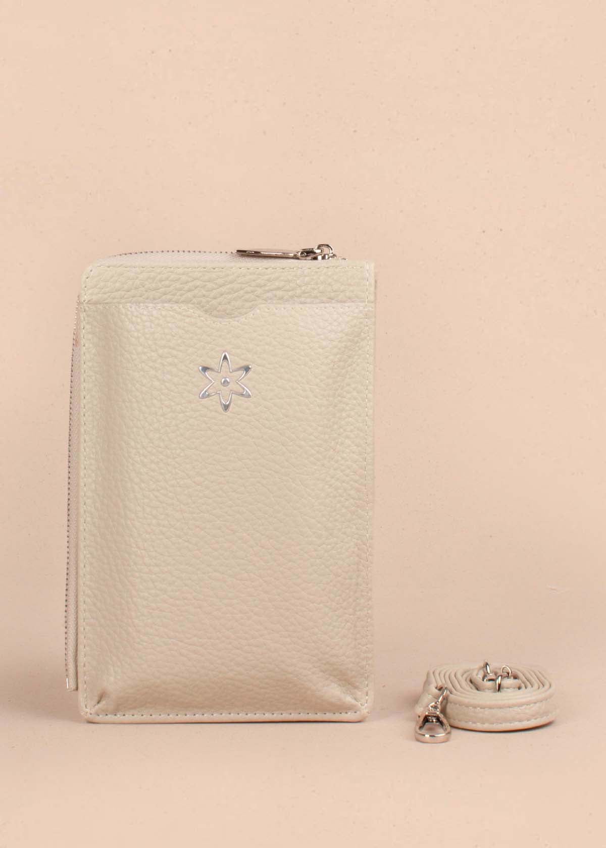 Porta celular color beige con textura croco 105253