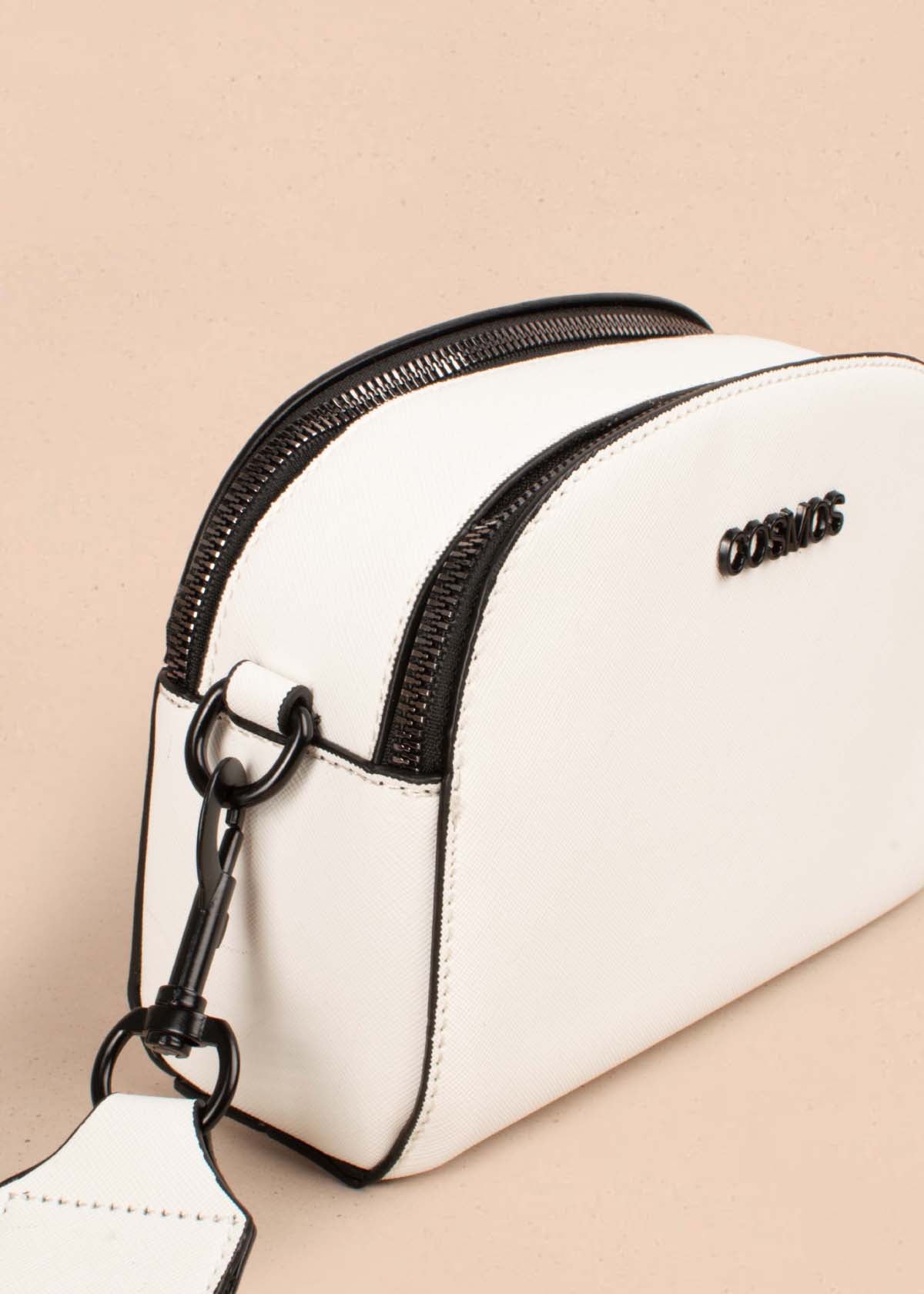 Bolso tipo bandolera color blanco con cierres negros 105254