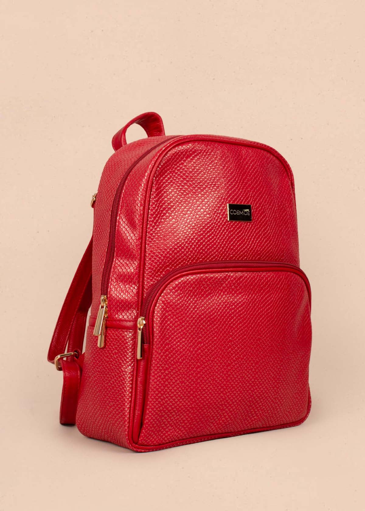 Morral en cuero color rojo con bolsillo frontal 105306