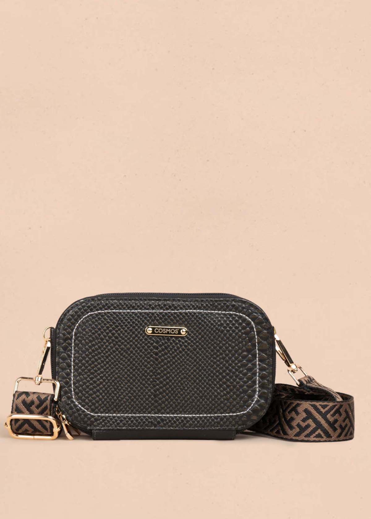 Bolso manos libres en cuero color negro 105317