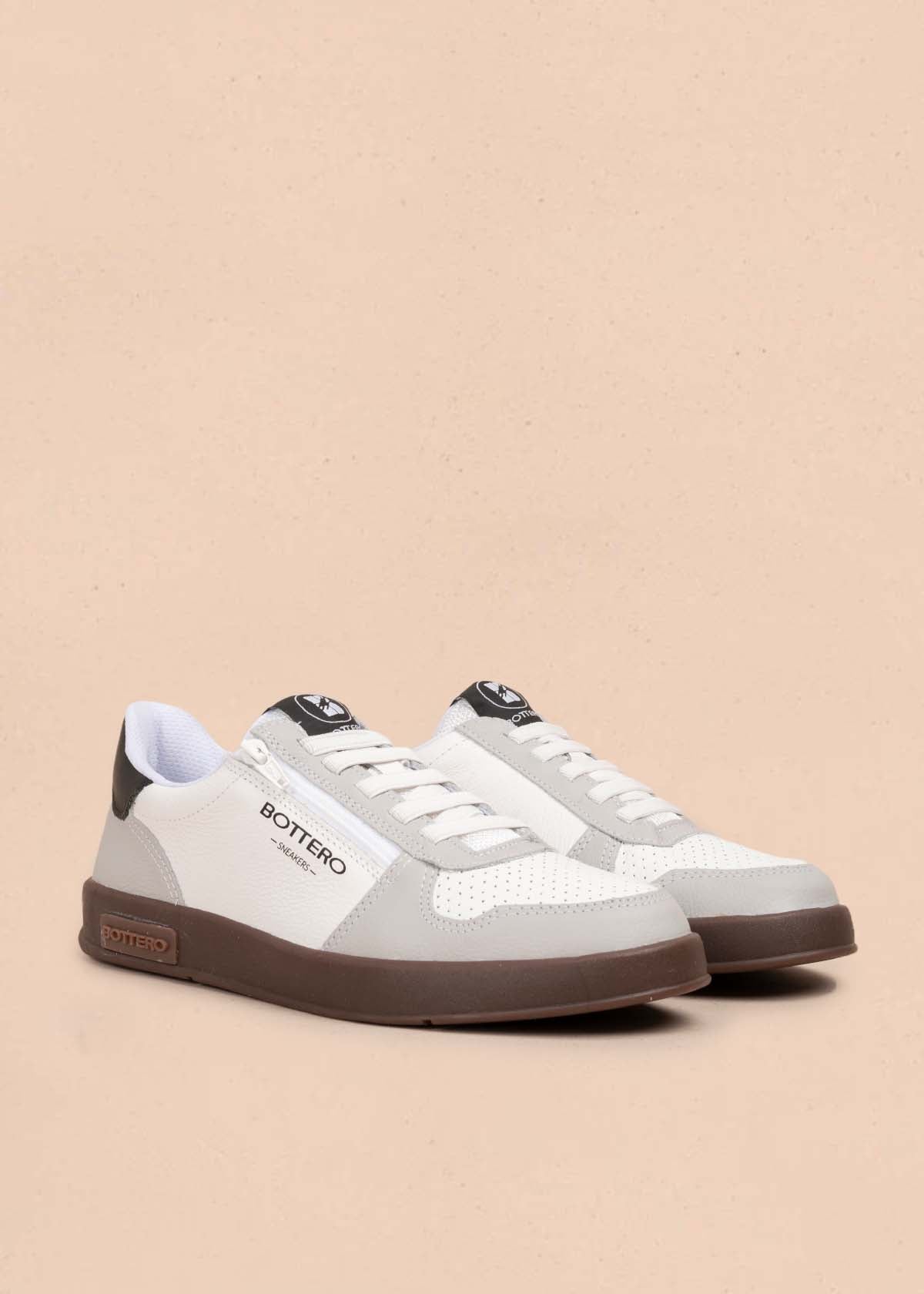 Tenis casuales en cuero color blanco 105329