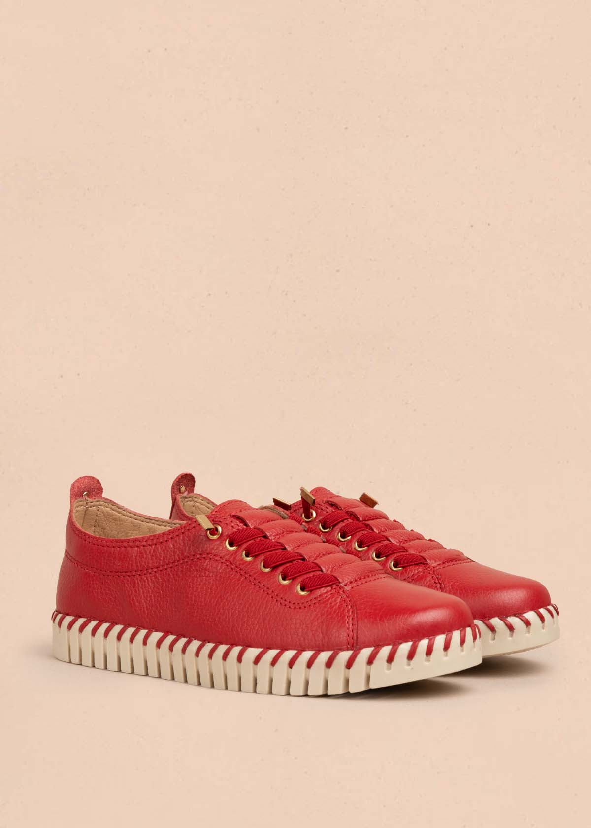 Tenis casuales en cuero color rojo 105334
