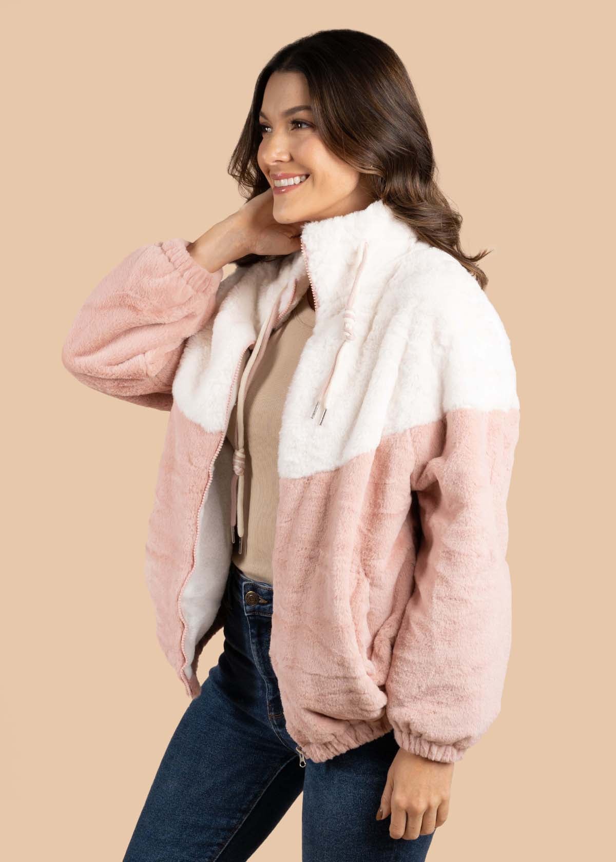 Chaqueta peluche color rosa 105371