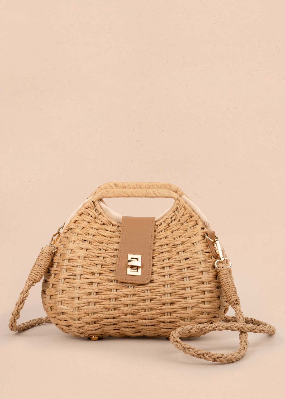 Bolso tipo canasto tejido color camel 105388