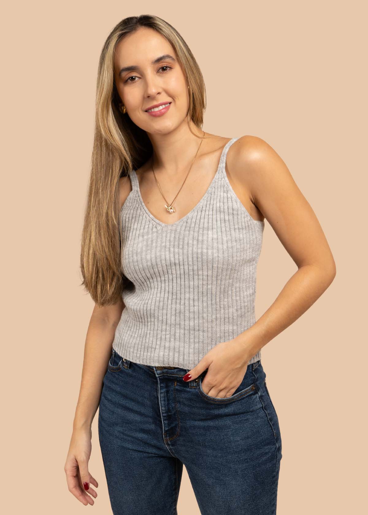 Blusa tejida manga sisa color gris 105458