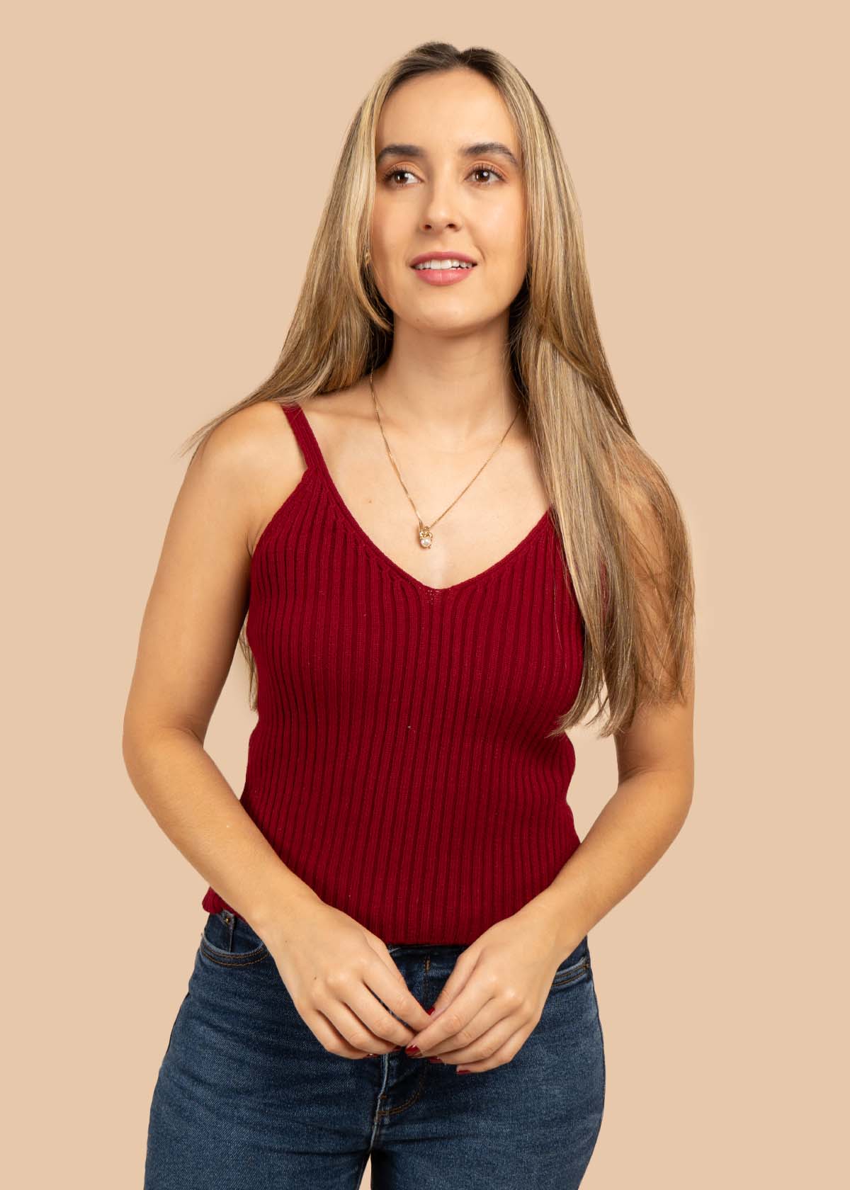 Blusa tejida manga sisa color vinotinto 105458