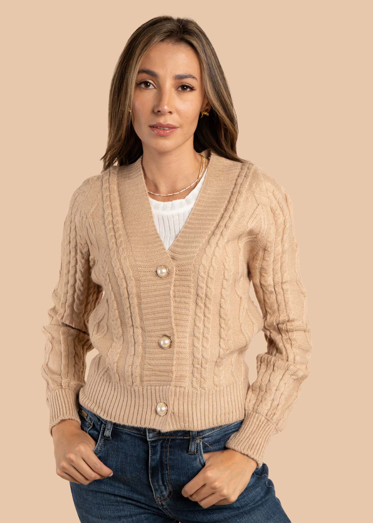 Saco color camel con tejido trenzado 105467